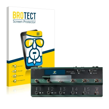 Front side of a product packaging with the brand logo BROTECT. Next to it is the device Kemper Profiler Remote shown with the 