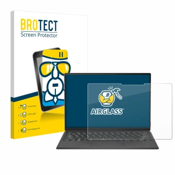 Front side of a product packaging with the brand logo BROTECT. Next to it is the device ASUS Rog Flow Z13 2022 shown with the 