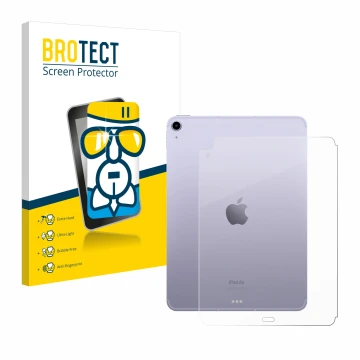 Front side of a product packaging with the brand logo BROTECT. Next to it is the device Apple iPad Air 5 WiFi 2022 (Back, 5th 
