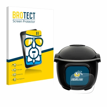 Front side of a product packaging with the brand logo BROTECT. Next to it is the device Krups Cook4me Touch Wifi shown with th