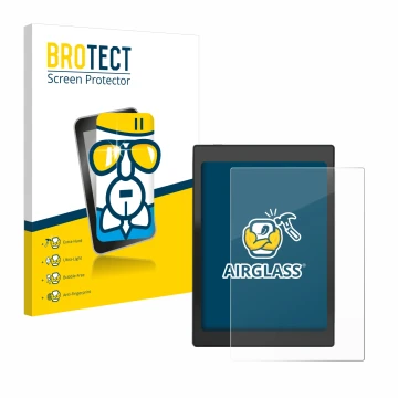 Front side of a product packaging with the brand logo BROTECT. Next to it is the device Boox Nova Air C shown with the corresp