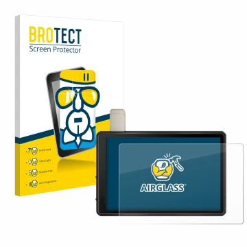 Front side of a product packaging with the brand logo BROTECT. Next to it is the device Garmin Tread XL 10