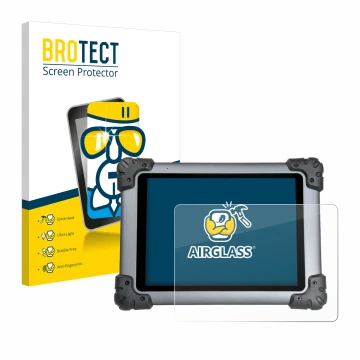 Front side of a product packaging with the brand logo BROTECT. Next to it is the device Autel MaxiSys MS908S shown with the co