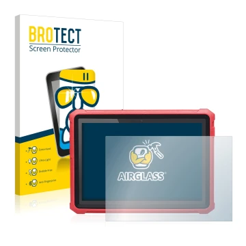 Front side of a product packaging with the brand logo BROTECT. Next to it is the device Launch X-431 Pro 5 shown with the corr