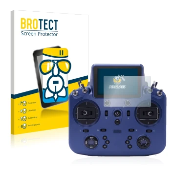 Front side of a product packaging with the brand logo BROTECT. Next to it is the device FrSky Tandem X18 shown with the corres