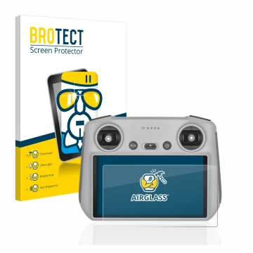 Front side of a product packaging with the brand logo BROTECT. Next to it is the device DJI RC Controller shown with the corre