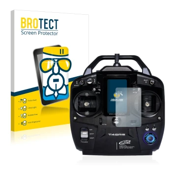 Front side of a product packaging with the brand logo BROTECT. Next to it is the device Futaba T4GRS shown with the correspond