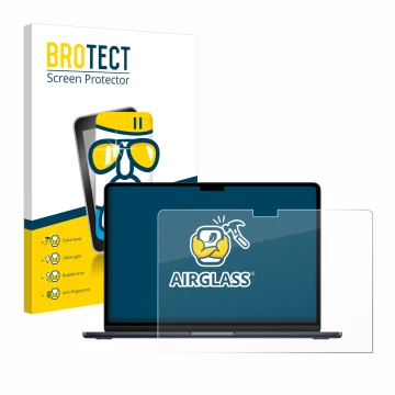 Front side of a product packaging with the brand logo BROTECT. Next to it is the device Apple MacBook Air 13