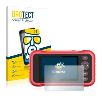 Front side of a product packaging with the brand logo BROTECT. Next to it is the device Launch CRP 123 / 129 EVO shown with th