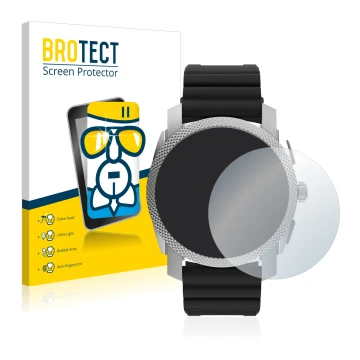 Front side of a product packaging with the brand logo BROTECT. Next to it is the device Fossil Gen 6 Hybrid Machine (45mm) sho