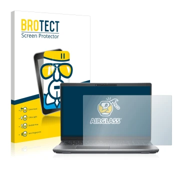 Front side of a product packaging with the brand logo BROTECT. Next to it is the device Dell Latitude 5531 shown with the corr