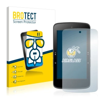 Front side of a product packaging with the brand logo BROTECT. Next to it is the device Bryton Rider S800 shown with the corre