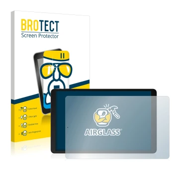 Front side of a product packaging with the brand logo BROTECT. Next to it is the device Odys Space One 10 LTE shown with the c