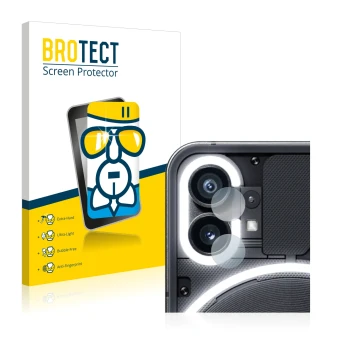 Front side of a product packaging with the brand logo BROTECT. Next to it is the device Nothing Phone (1) (ONLY Camera Lens) s