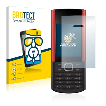 Front side of a product packaging with the brand logo BROTECT. Next to it is the device Nokia 5710 XA shown with the correspon