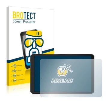 Front side of a product packaging with the brand logo BROTECT. Next to it is the device Garmin dezl LGV810 shown with the corr