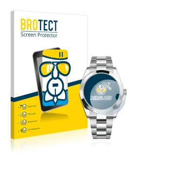 Front side of a product packaging with the brand logo BROTECT. Next to it is the device Rolex Datejust 41 shown with the corre