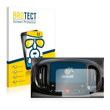 Front side of a product packaging with the brand logo BROTECT. Next to it is the device Fiat 500L 2022 Uconnect 7