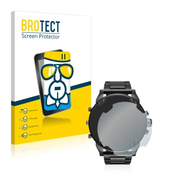 Front side of a product packaging with the brand logo BROTECT. Next to it is the device Diesel DZ7395 Mr. Daddy 2.0 shown with