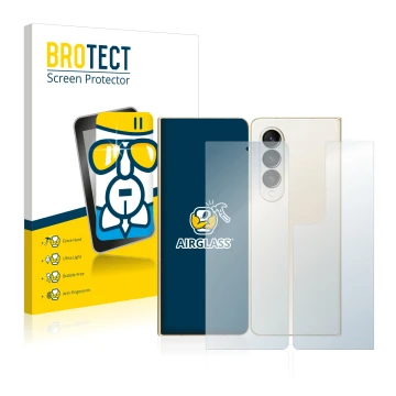 Front side of a product packaging with the brand logo BROTECT. Next to it is the device Samsung Galaxy Z Fold 4 (Front+Back) s