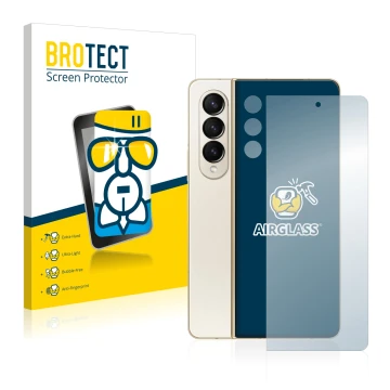 Front side of a product packaging with the brand logo BROTECT. Next to it is the device Samsung Galaxy Z Fold 4 (Front+Camera)