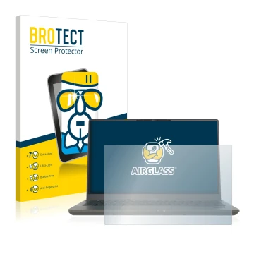 Front side of a product packaging with the brand logo BROTECT. Next to it is the device Fujitsu Lifebook U7411 shown with the 