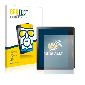 Front side of a product packaging with the brand logo BROTECT. Next to it is the device Tolino Epos 3 shown with the correspon