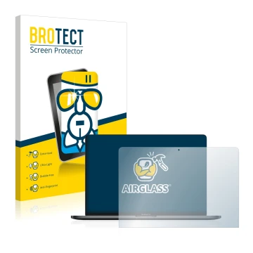Front side of a product packaging with the brand logo BROTECT. Next to it is the device Apple MacBook Pro 13