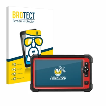 Front side of a product packaging with the brand logo BROTECT. Next to it is the device Launch X-431 CRP919E shown with the co