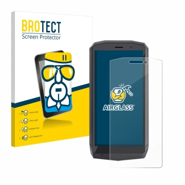 Front side of a product packaging with the brand logo BROTECT. Next to it is the device Cubot Pocket shown with the correspond