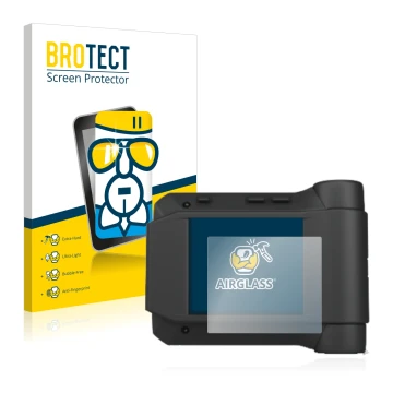 Front side of a product packaging with the brand logo BROTECT. Next to it is the device Swissphone s.Quad X35 shown with the c