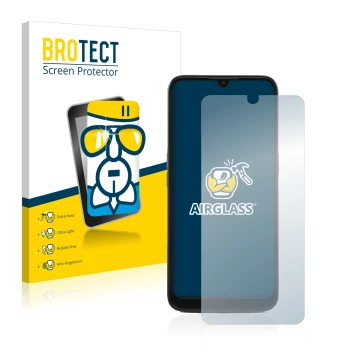 Front side of a product packaging with the brand logo BROTECT. Next to it is the device Doro 8100 PLUS shown with the correspo