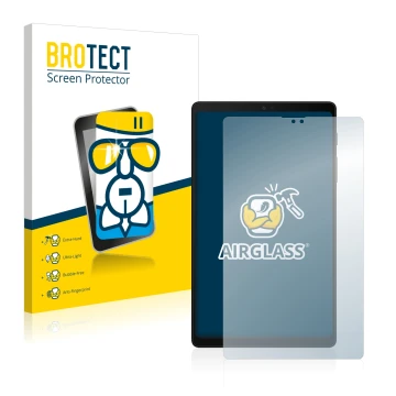 Front side of a product packaging with the brand logo BROTECT. Next to it is the device Samsung Galaxy Tab A7 Lite 2022 shown 