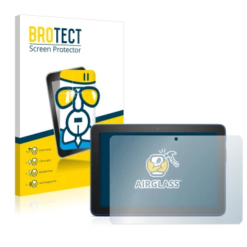 Front side of a product packaging with the brand logo BROTECT. Next to it is the device Amazon Fire HD 8 2022 shown with the c