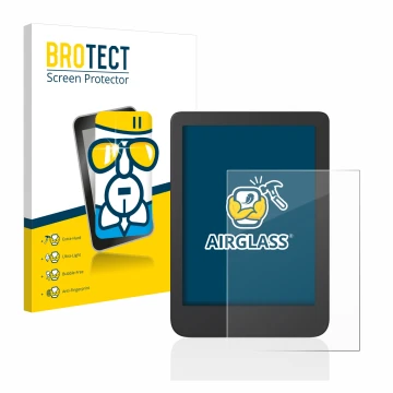 Front side of a product packaging with the brand logo BROTECT. Next to it is the device Tolino Shine 4 shown with the correspo