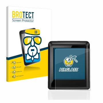 Front side of a product packaging with the brand logo BROTECT. Next to it is the device Bosch Intuvia 100 shown with the corre