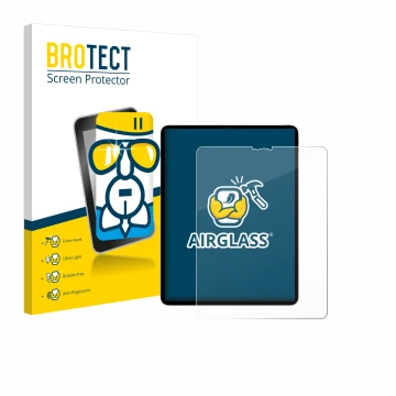 Front side of a product packaging with the brand logo BROTECT. Next to it is the device Apple iPad Pro 12.9