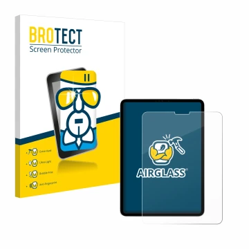 Front side of a product packaging with the brand logo BROTECT. Next to it is the device Apple iPad Pro 11