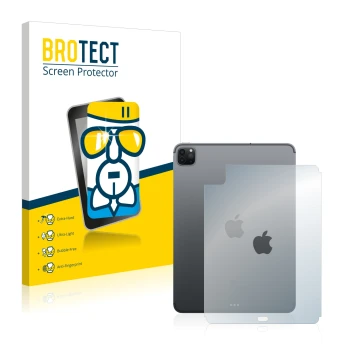 Front side of a product packaging with the brand logo BROTECT. Next to it is the device Apple iPad Pro 11
