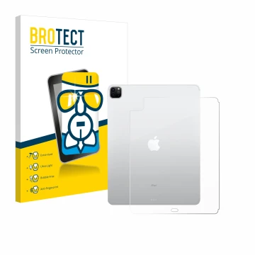 Front side of a product packaging with the brand logo BROTECT. Next to it is the device Apple iPad Pro 12.9