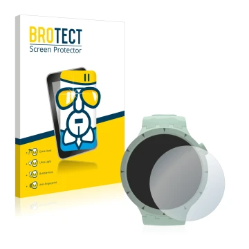 Front side of a product packaging with the brand logo BROTECT. Next to it is the device Swatch Big Bold Bioceramic shown with 