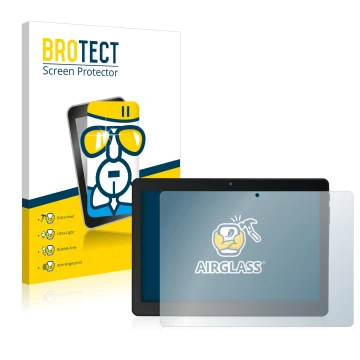Front side of a product packaging with the brand logo BROTECT. Next to it is the device Acepad A145 10.1