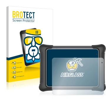 Front side of a product packaging with the brand logo BROTECT. Next to it is the device Autel MaxiSys Elite II shown with the 