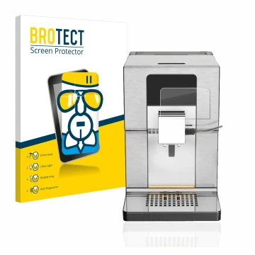Front side of a product packaging with the brand logo BROTECT. Next to it is the device Krups Intuition Experience+ EA877D10 s