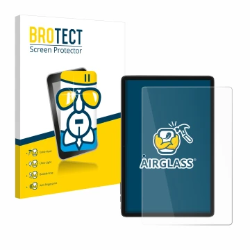 Front side of a product packaging with the brand logo BROTECT. Next to it is the device Blackview Tab 7 WiFi shown with the co