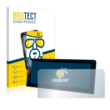 Front side of a product packaging with the brand logo BROTECT. Next to it is the device MG 4 shown with the corresponding scre