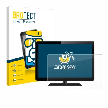 Front side of a product packaging with the brand logo BROTECT. Next to it is the device shown with the corresponding screen pr