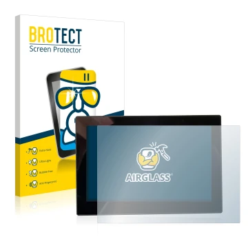 Front side of a product packaging with the brand logo BROTECT. Next to it is the device MG 4 7-Zoll Digitales Instrumentendisp