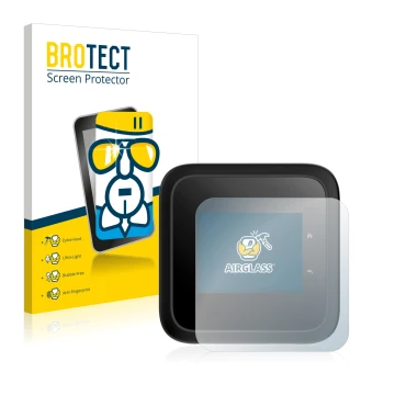 Front side of a product packaging with the brand logo BROTECT. Next to it is the device Netgear Nighthawk M6 Pro shown with th