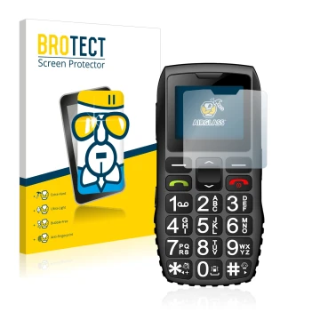 Front side of a product packaging with the brand logo BROTECT. Next to it is the device artfone C1 + shown with the correspond